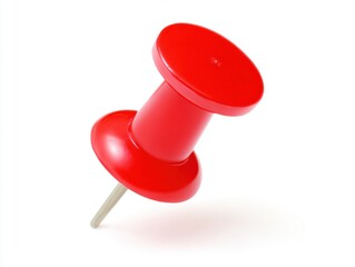 Red push pin lying on white background
