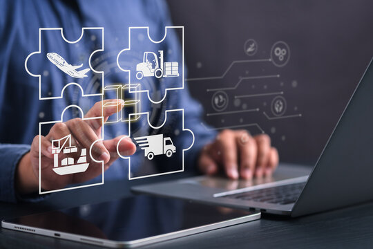 Conceptual image of logistics and supply chain system showing global transport, warehouse, and digital integration, highlighting efficiency, innovation, and sustainable green logistics solutions.