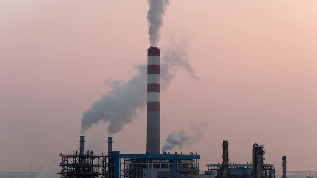 Aerial View of Power Plant Chimney Emitting Smoke into Atmosphere