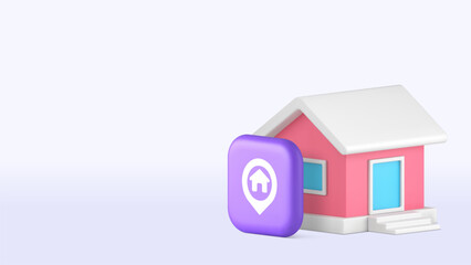 Home house location map pointer GPS search copy space banner template. Residential apartment address real estate pin direction architecture building navigation destination point
