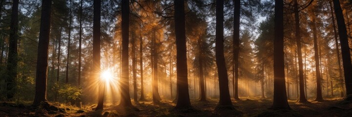 Golden Hour Forest Magical Sunrise Through Trees