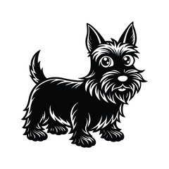 Adorable black scottish terrier cartoon illustration on a clean white background showing delightful features.