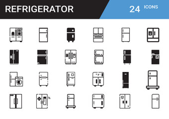 Fridge Icons: A meticulously crafted collection of twenty-four diverse refrigerator icons, designed with precision and clarity for optimal visual communication.