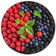 Assorted Fresh Berries in a Bowl with Mint Leaves