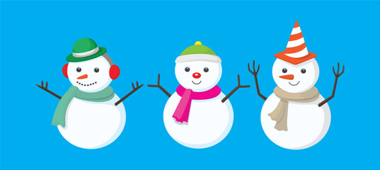 Set of snowmen with hat and gloves