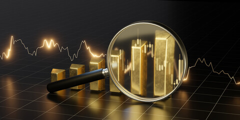 Gold Market Analysis with Magnifying Glass © pingingz
