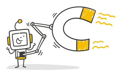 Stick Figure / Strichmännchen / Strichfiguren Robot: Roboter, KI, AI, Humanoid, Magnet, Anziehung, Gravitation (Nr. 16)