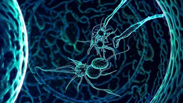 Bacteriophages attacking bacteria inside a cell