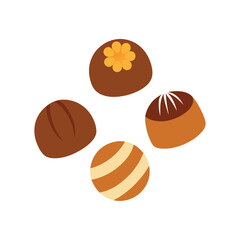 Set of chocolate bonbons in multiple designs Vector illustration