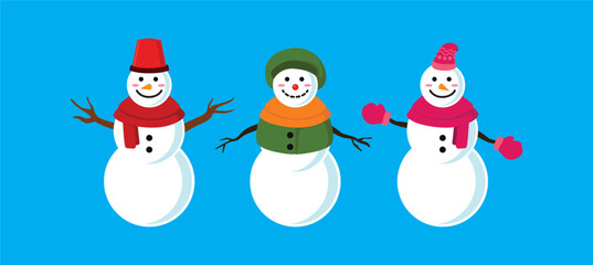 Set of snowmen with hat and gloves