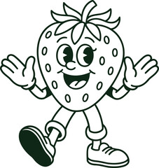 Obraz premium Happy Cartoon Strawberry Character with Hands and Shoes Silhouette.