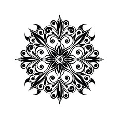 Elegant black and white decorative floral mandala design with intricate swirls and patterns