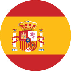 Spain Flag Circle with Crest in Gold and Red Isolated on White Background