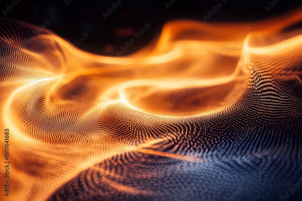 Poster vibrant orange and yellow waves gently undulate in a dark background, creating a mesmerizing visual 