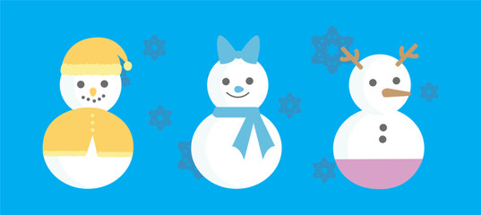 Set of snowmen with hat and gloves