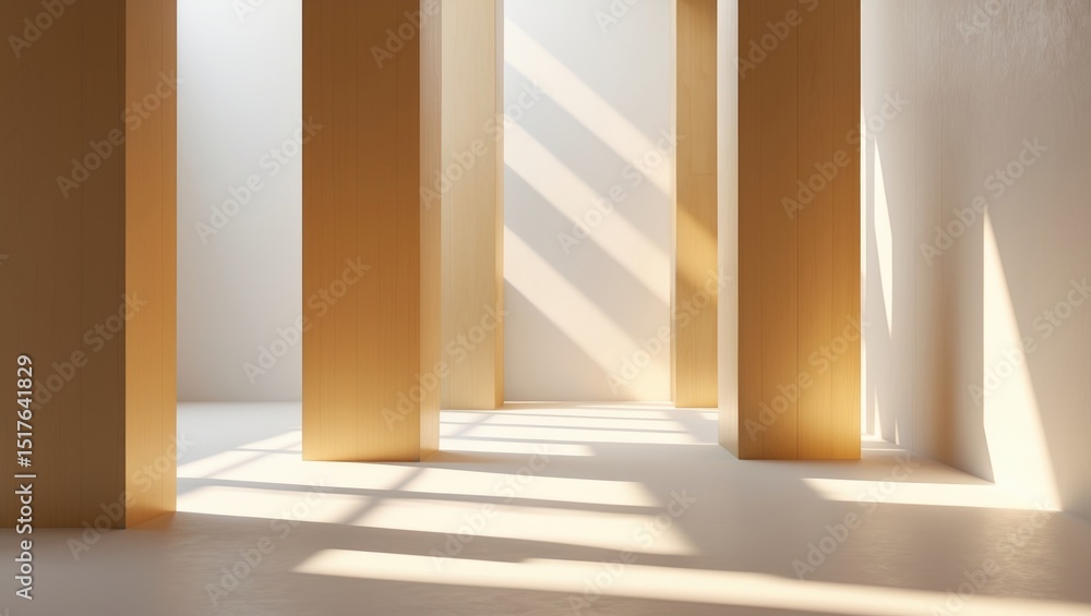 Poster modern abstract studio background with pastel tones, empty space featuring window shadows and sunlig