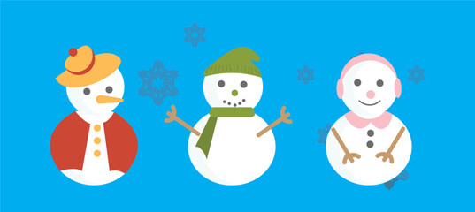 Set of snowmen with hat and gloves