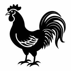 Stylized black rooster illustration farm animal graphic