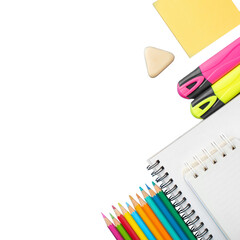 Bright school supplies on a transparent background. The back to school concept