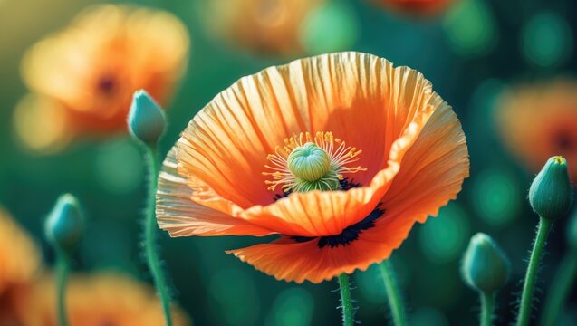 A vibrant red poppy flower in bloom