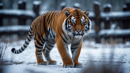 Obraz premium Amur tiger in winter landscape