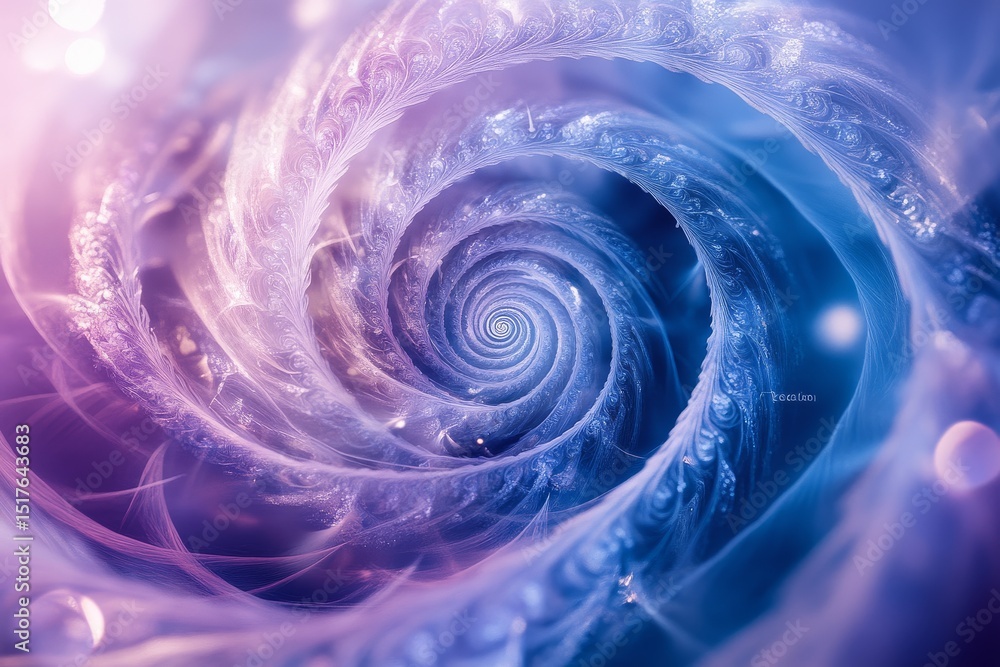 Poster swirling abstract fractal design in blue and purple hues creating a mesmerizing spiral pattern