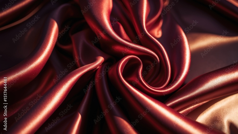 Poster luxurious red satin fabric featuring sparkling wave pattern and elegant flowing surface for a romant