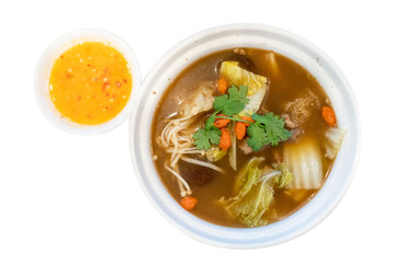 Top view of dimsum Bak kut teh traditional Chinese food, focus selective