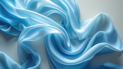 Obraz premium Abstract blue fabric with delicate floral patterns and soft folds, creating a calming decor backdrop.