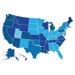 United States of America Map with States in Blue Tones