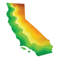 California State Map with Elevation Gradient Illustrating Topography and Landscape