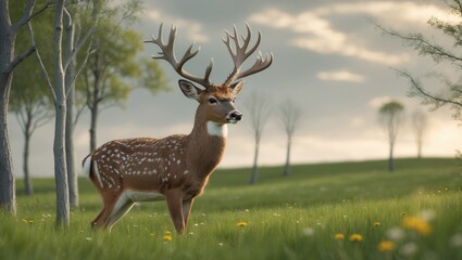 Naklejka premium Autumn mating season of fallow deer in a forest setting