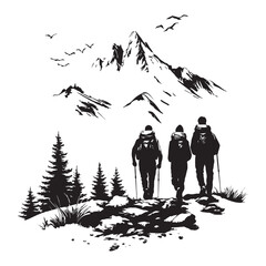 Mountain hiking minimalist silhouette design