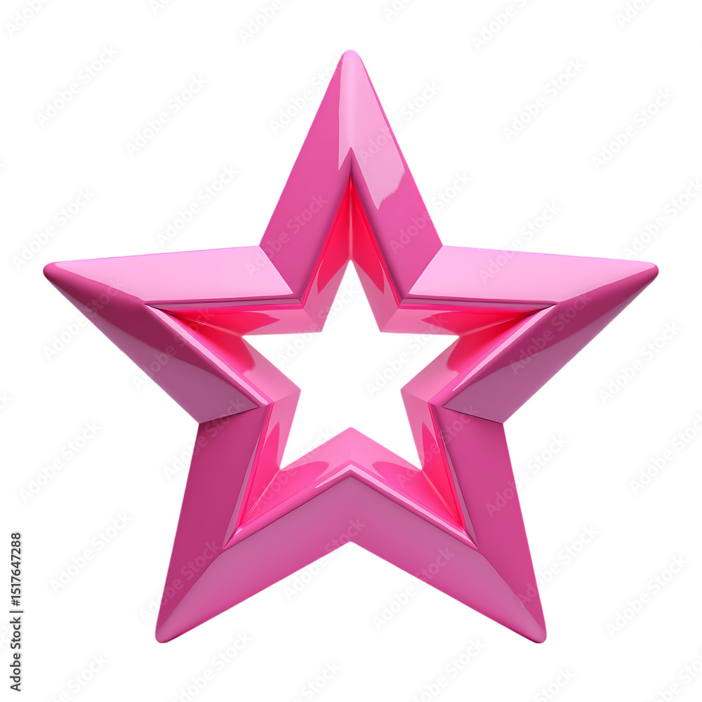 Aufkleber a glossy pink star with sharp edges and a hollow center in a isolated on transparent background