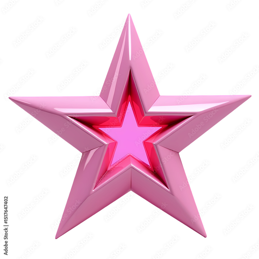Poster a glossy pink star with a smaller star inside in a digital rendering isolated on transparent backgro