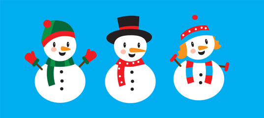 Set of snowmen with hat and gloves