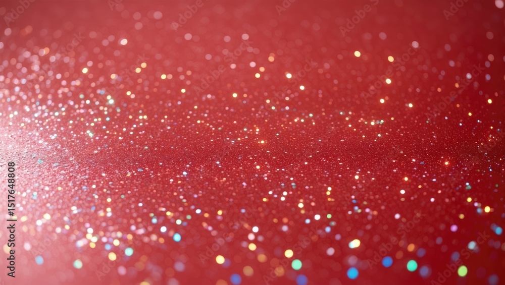 Aufkleber close-up of a red holiday background with shimmering red dots creating a festive pattern and texture
