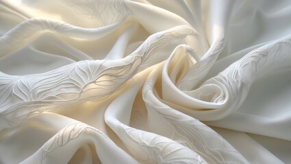 Elegant white tulle fabric background with subtle folds and luxurious texture