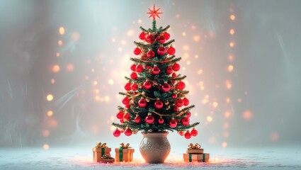 Isolated Christmas tree adorned with decorations on white background