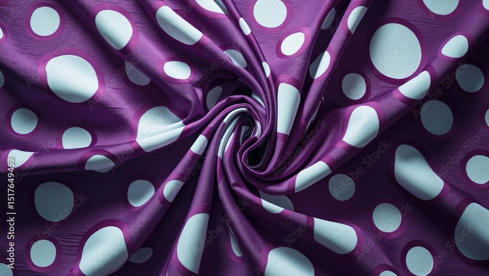 Poster elegant purple viscose fabric with a seamless circle pattern showcasing smooth texture and luxurious