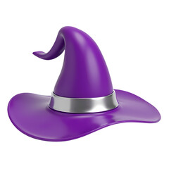 Isolated purple witch hat with a silver band in a  setting isolated on transparent background