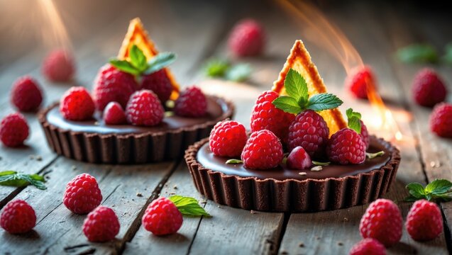 Sweet chocolate tartlets with nuts, sugar, and cocoa on a white background