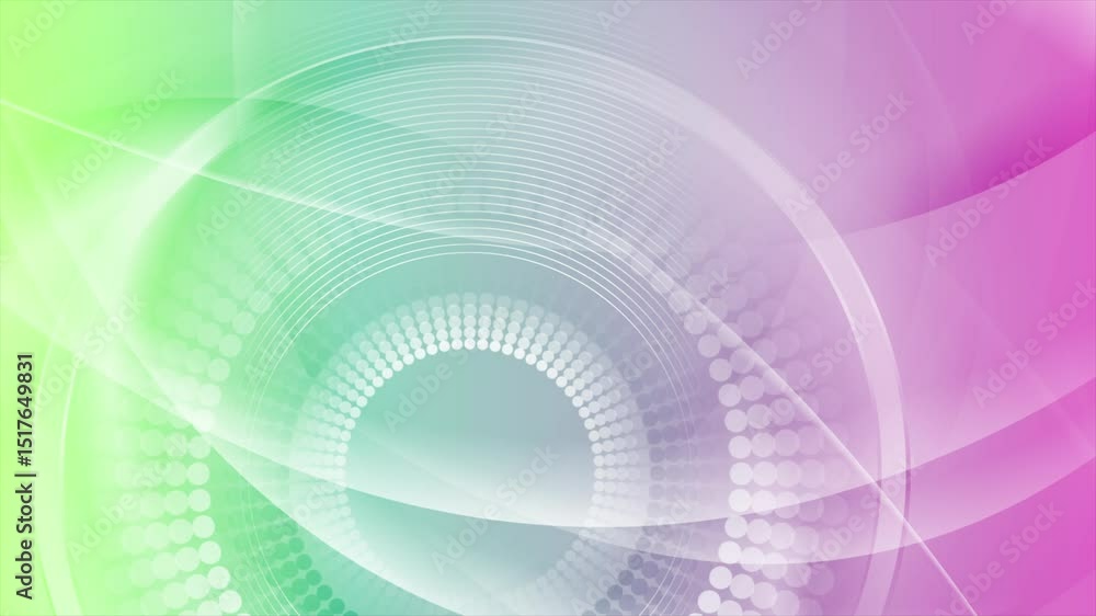 Poster Bright shiny abstract minimal geometric background with waves and halftone circles. Seamless looping tech motion design. Video animation Ultra HD 4K 3840x2160
