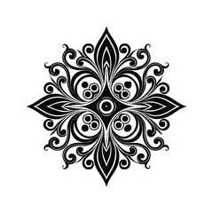 Elegant black and white symmetrical floral ornament pattern decorative design element