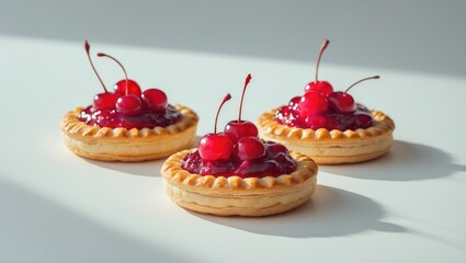 Cherry-topped buns on a white background