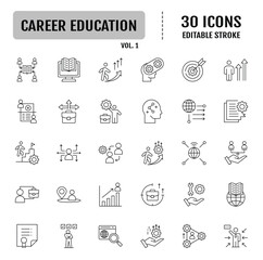 Career education line icon set. Editable stroke. Vector illustration