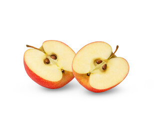 Red apple slice isolated. Halved pink apples isolated. Half of red apple.