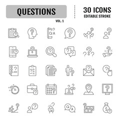 Question line icon set. Editable stroke. Vector illustration