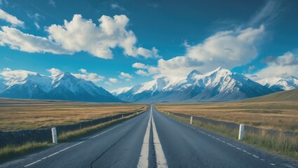 Naklejka premium Desolate ghost road along the horizon in New Zealand's scenic landscape