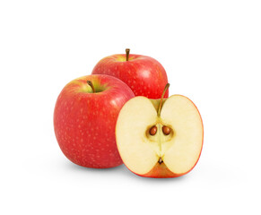 Red apple and a half isolated. Pink lady apples with cut isolated